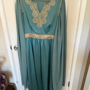Elegant Teal Embroidered Diwali inspired dress